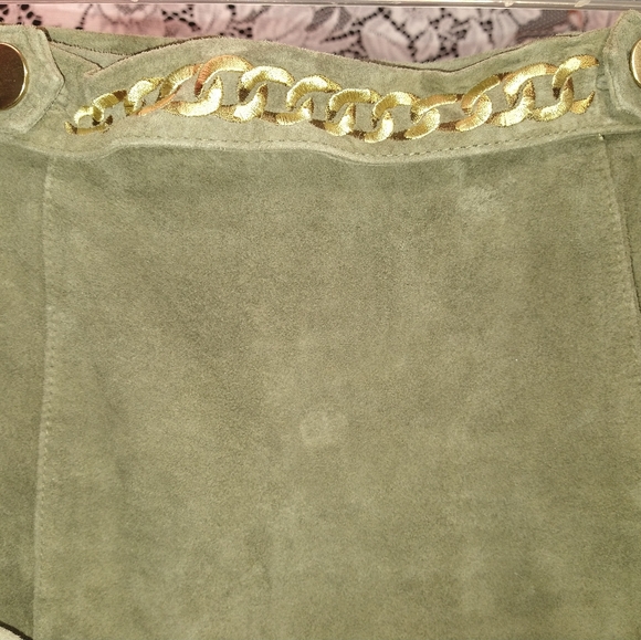 Louis Dell Olio brown / green coordinating skirt set 100% suede chain embroidery - Picture 3 of 6